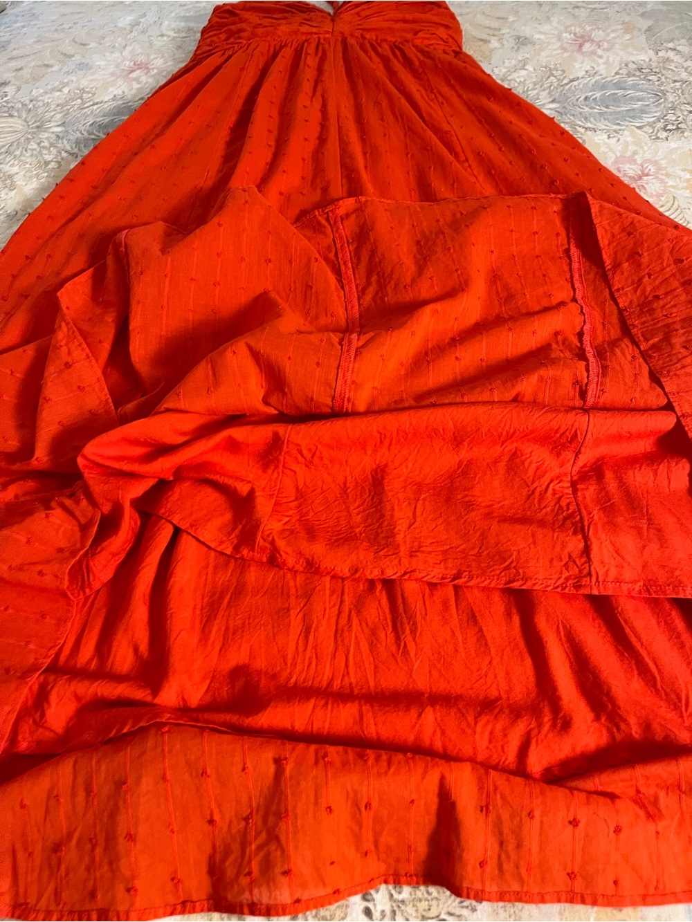 Free people 100% Cotton Orange Red Poppy Midi Dress with Smocked Back.  Small. - Picture 7 of 7